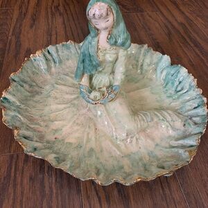 Charming Ceramic Lady Figurine with Ruffled Dish